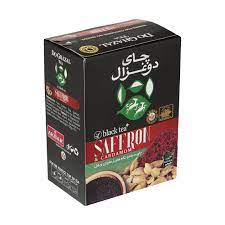 خرید چای سیاه و تکه های زعفران و هل دوغزال