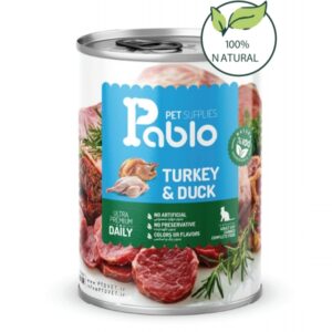 1 کنسرو نچرال گربه بالغ پابلو (گوشت اردک و بوقلمون) 400 گرمی