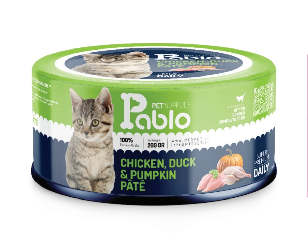 کنسرو بچه گربه پابلو (مرغ ، اردک و کدو) 200 گرمی