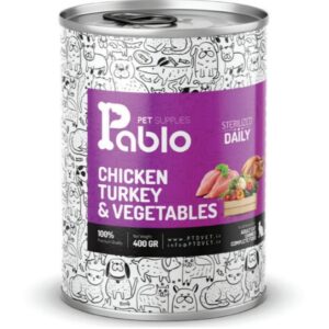 IMG_20251129_160827 کنسرو گربه بالغ پابلو (عقیم مرغ،بوقلمون و سبزیجات) 400 گرمی