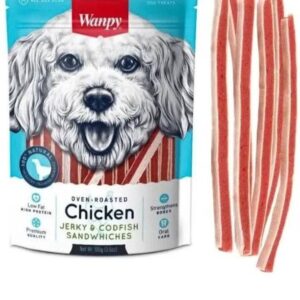 تشویقی ونپی سگ طعم مرغ و ماهی ساندویچی۱۰۰ گرمی تاریخ انقضا ۲۰۲۷٫۶